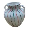 White double-ear ceramic sealed jar with red, black and green wavy patterns, ceramic glass set Item Picture